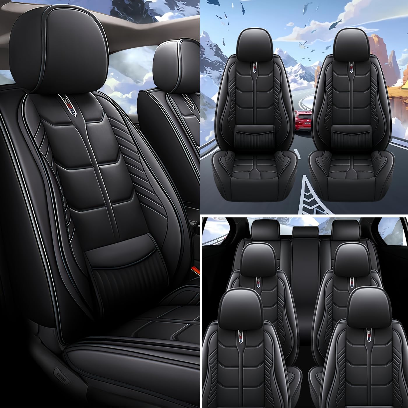 Custom Fit for Buick Enclave 2008-2025 Car Seat Covers Full Set,7-Seats PU Leather Seat Protectors | Heated & Ventilated | SRS Airbag Compatible |Full Set,Black