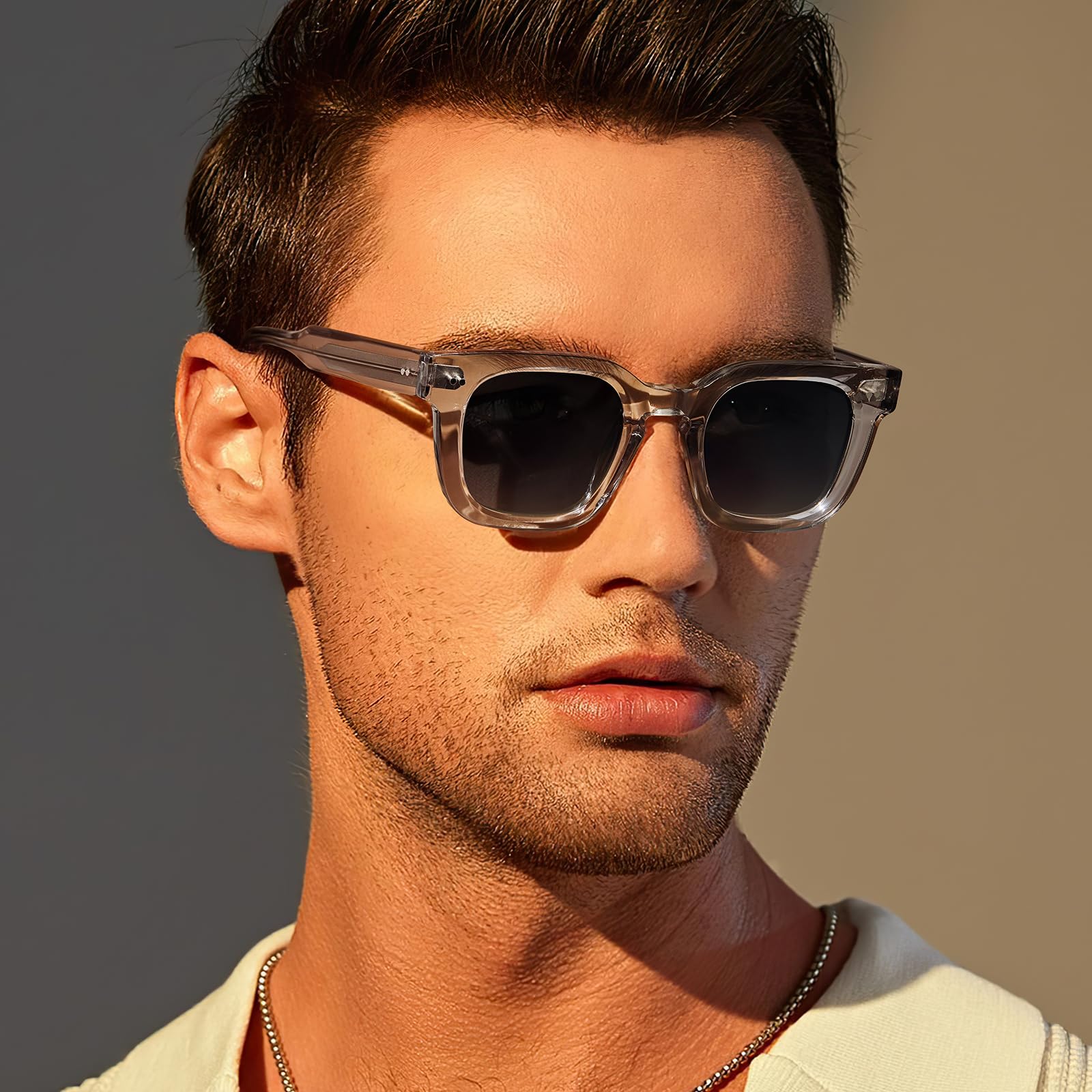 AVAWAY Occhiali da sole Polarizzati Classici da Uomo Montatura Piccola Quadrata in Acetato Occhiali Alla Moda Vintage con Protezione UV400