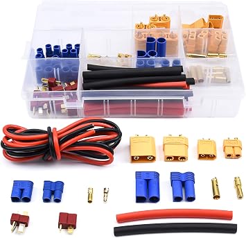 Readytosky XT60/XT90/EC3/EC5/T-Plug Male&Female Connector Adapters Kit | With 14AWG Silicone Wire+Shrink Tubings for RC ESC Motor Lipo Battery 70PCS