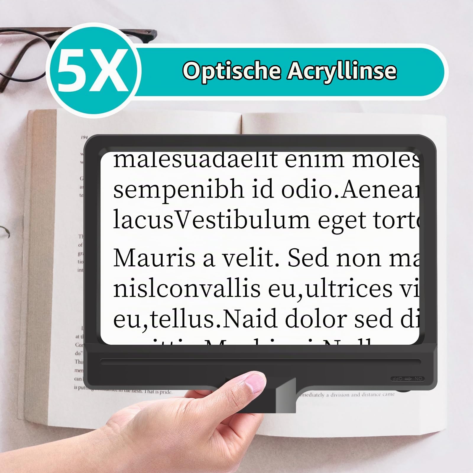 Lupe mit Licht und Ständer, Lampe LED 5-Farbmodi, stufenlose dimmbare, einstellbare Schwenkarm beleuchtete Lupe für Handwerk, ästhetisch, Ground Round