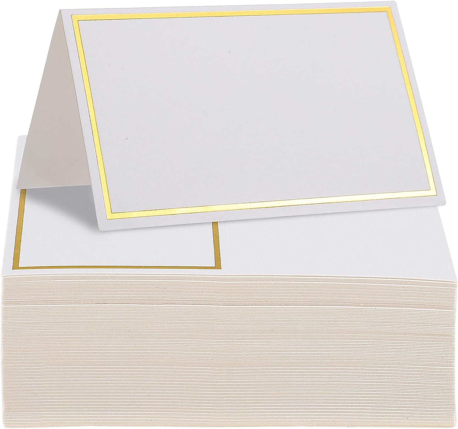 150pcs Wedding Place Cards with Gold Foil Border, DIY Blank Paper Tent Name Cards for Seating Plan, Table Number Tags for Banquets and Party Decorations