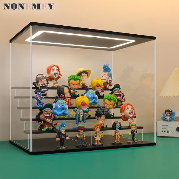 NONEMEY Vitrine pour Collection en Acrylique Transparente avec Éclairage LED Tricolore – Présentoir Anti-Poussière 2/3/4/5/6 Niveaux pour Figurines et Lego (Noir, 6Tier-49x30x40cm) - 5