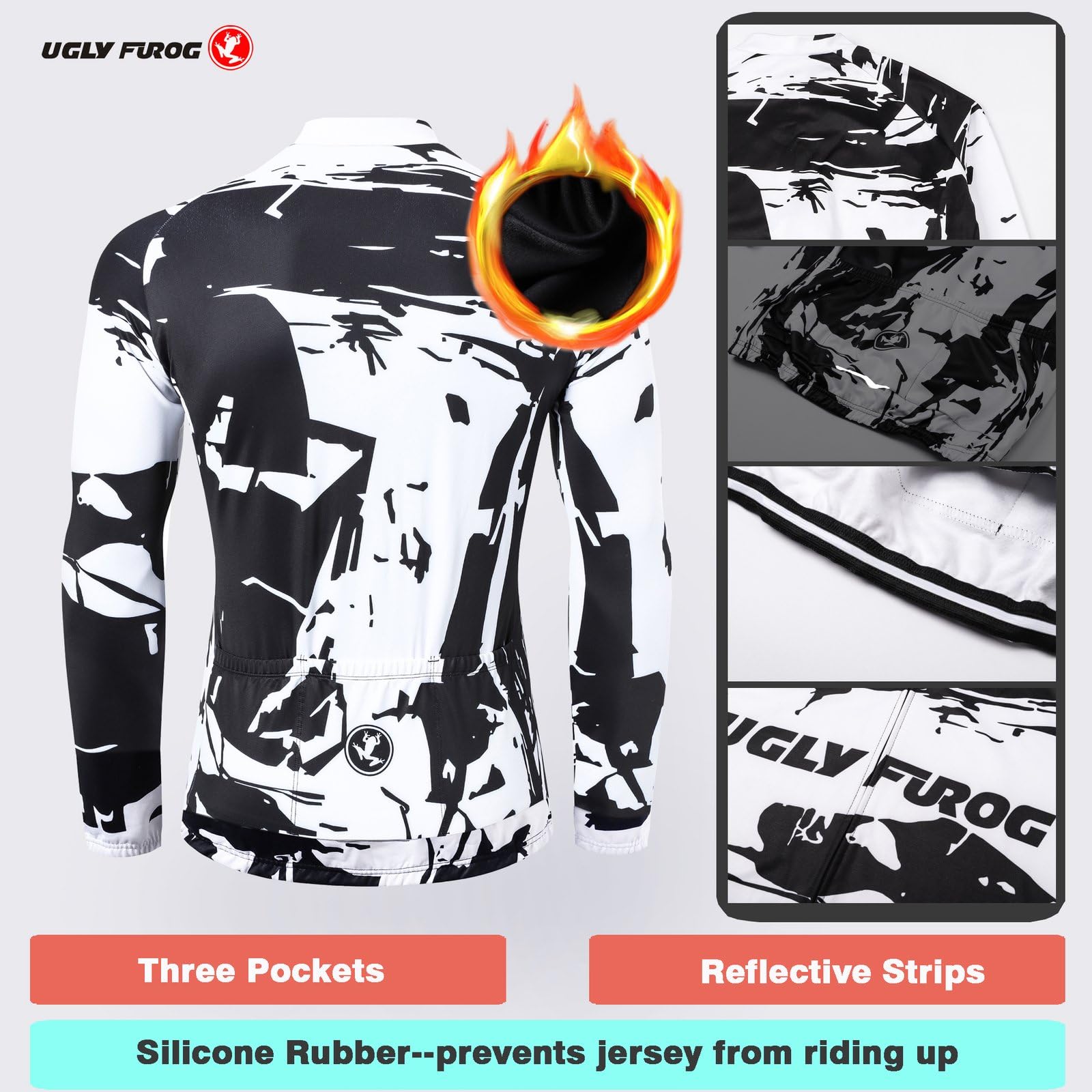 UGLY FROG Mode Radtrikot Herren Set Winter/Fallen Sport&Freizeit Rennrad Fahrradbekleidung Radsport Hemd Bike Radlerhose Vlies Thermo Reflektor Anti-kalt CXMX04