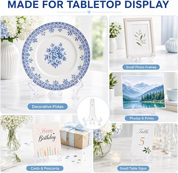 2PCS Clear Plate Display Stands - 15.5cm Folding Plastic Easels