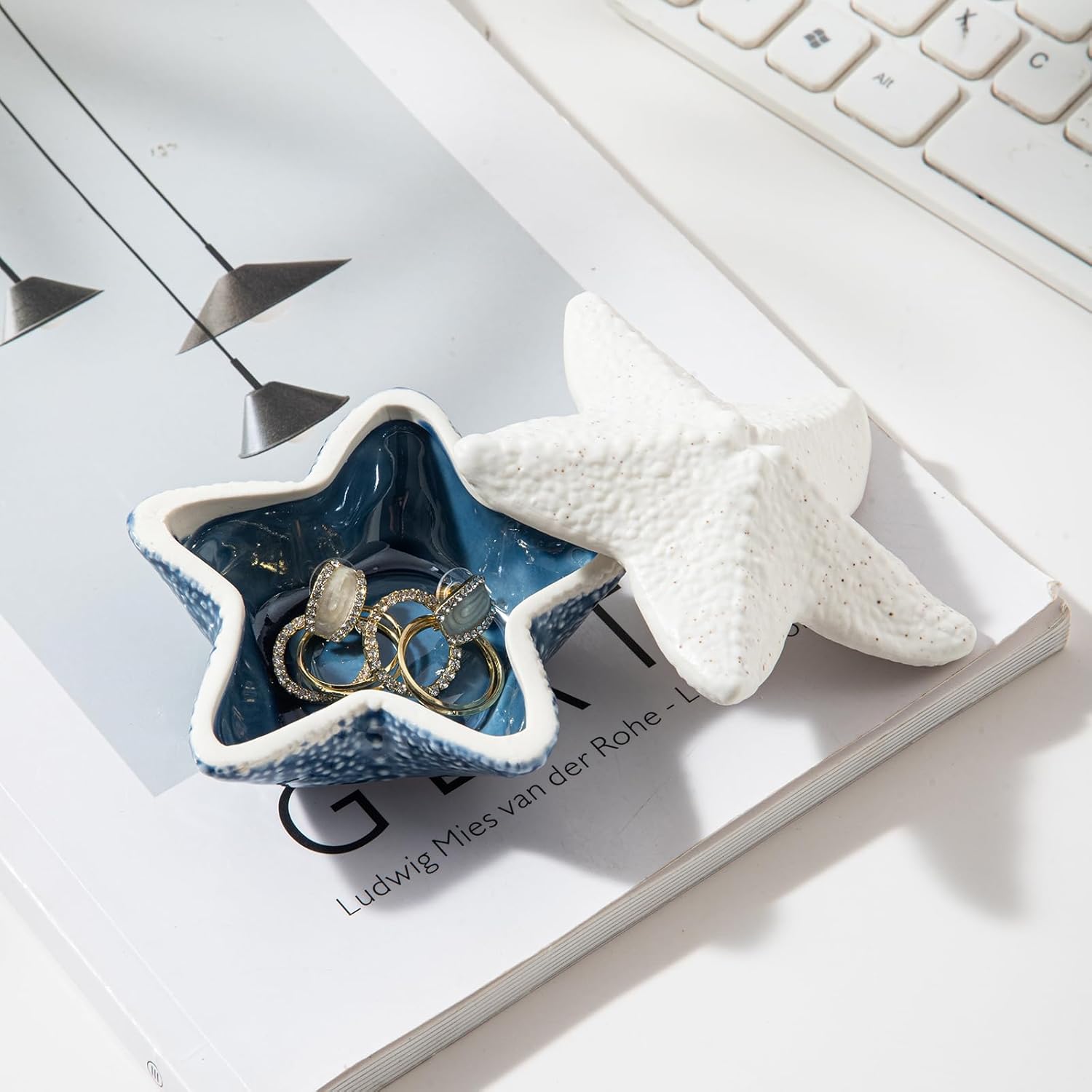 Starfish Jewelry Tray - Ceramic Jewelry Dish, Decorative Jewelry Organizer Tray, Simple and Stylish Trinket Dish for Rings, Earrings, Necklaces, Bracelet, Watch, Keys, Birthday Gifts - Image 8