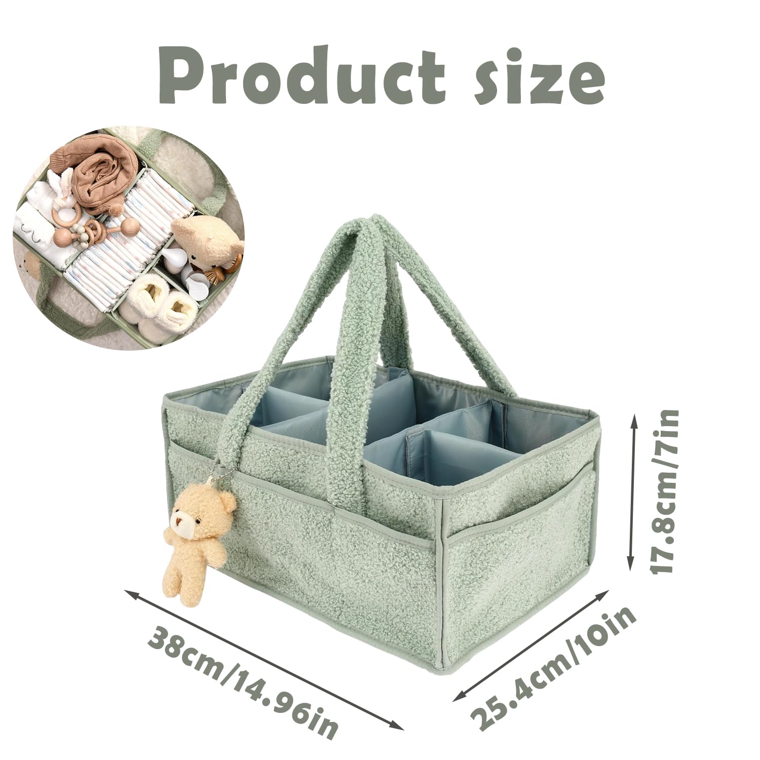 Baby Windel Caddy Organizer - Plüsch Wickeltasche Mit Fächern Hellgrün