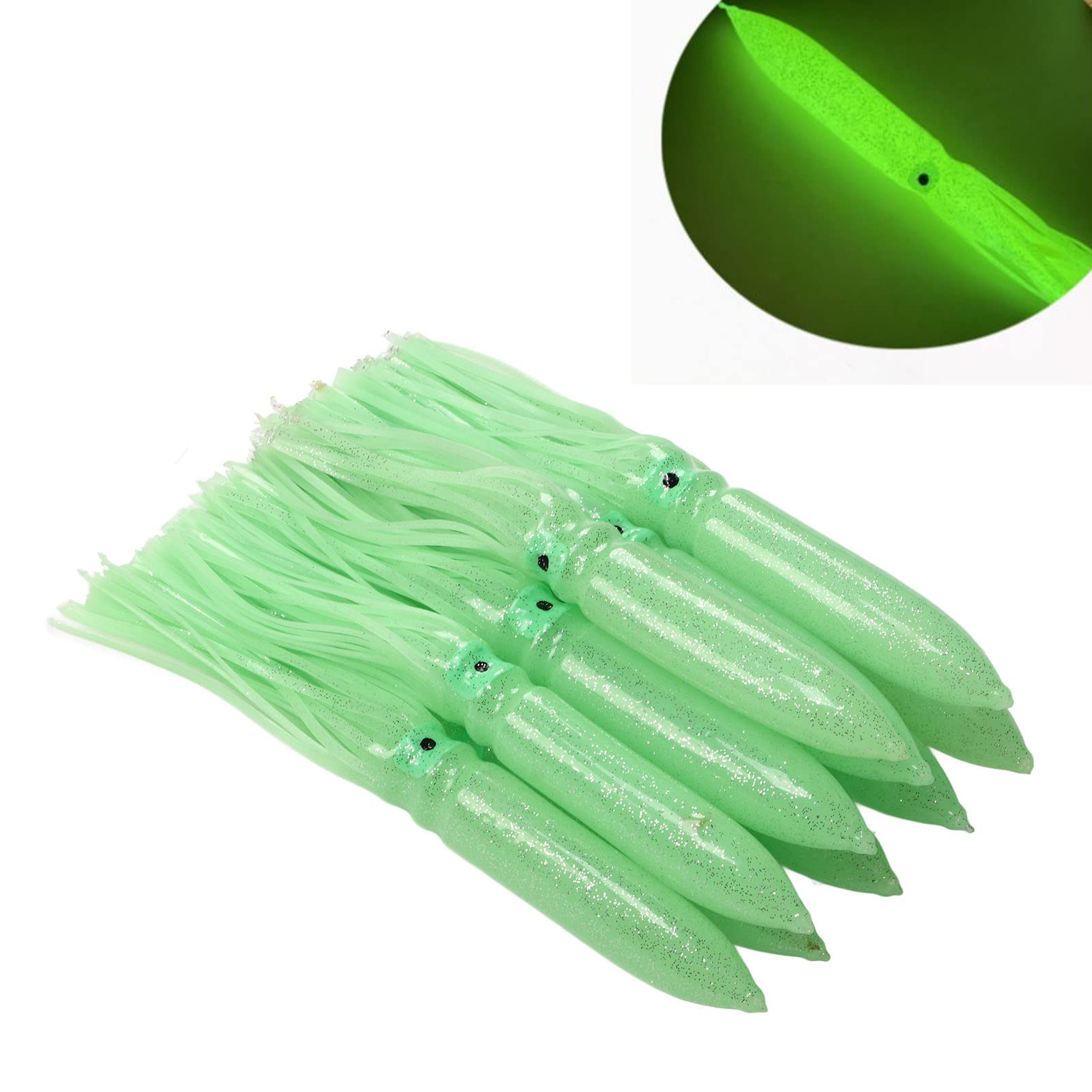 da 10 pezzi Attito di calamari, gonfie di calamari in silicone esche da pesca con gancio, esca da pesca di calamari luminosi luminosi per pesce