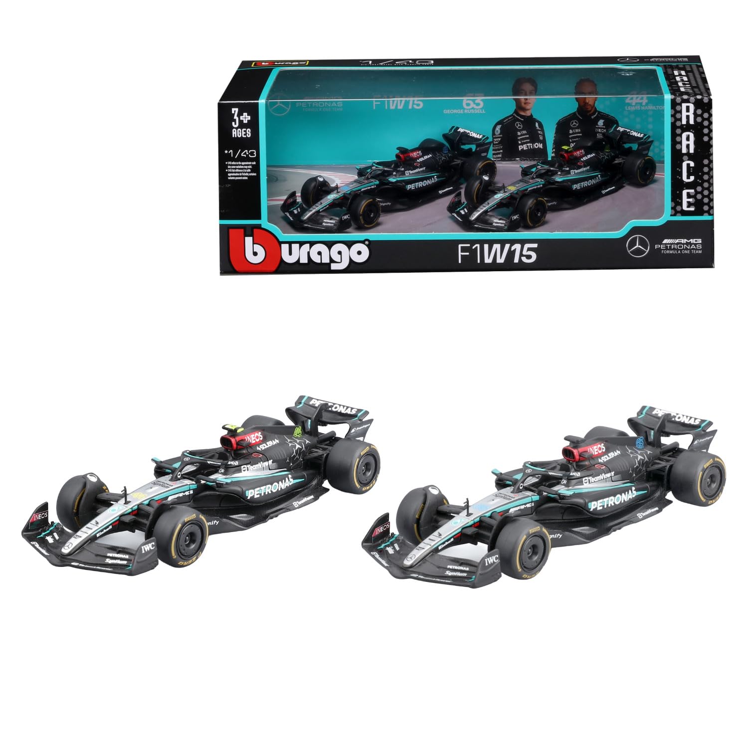 Bburago Formula 1 Mercedes AMG W15E Set of 2 (2024): 1:43 Scale