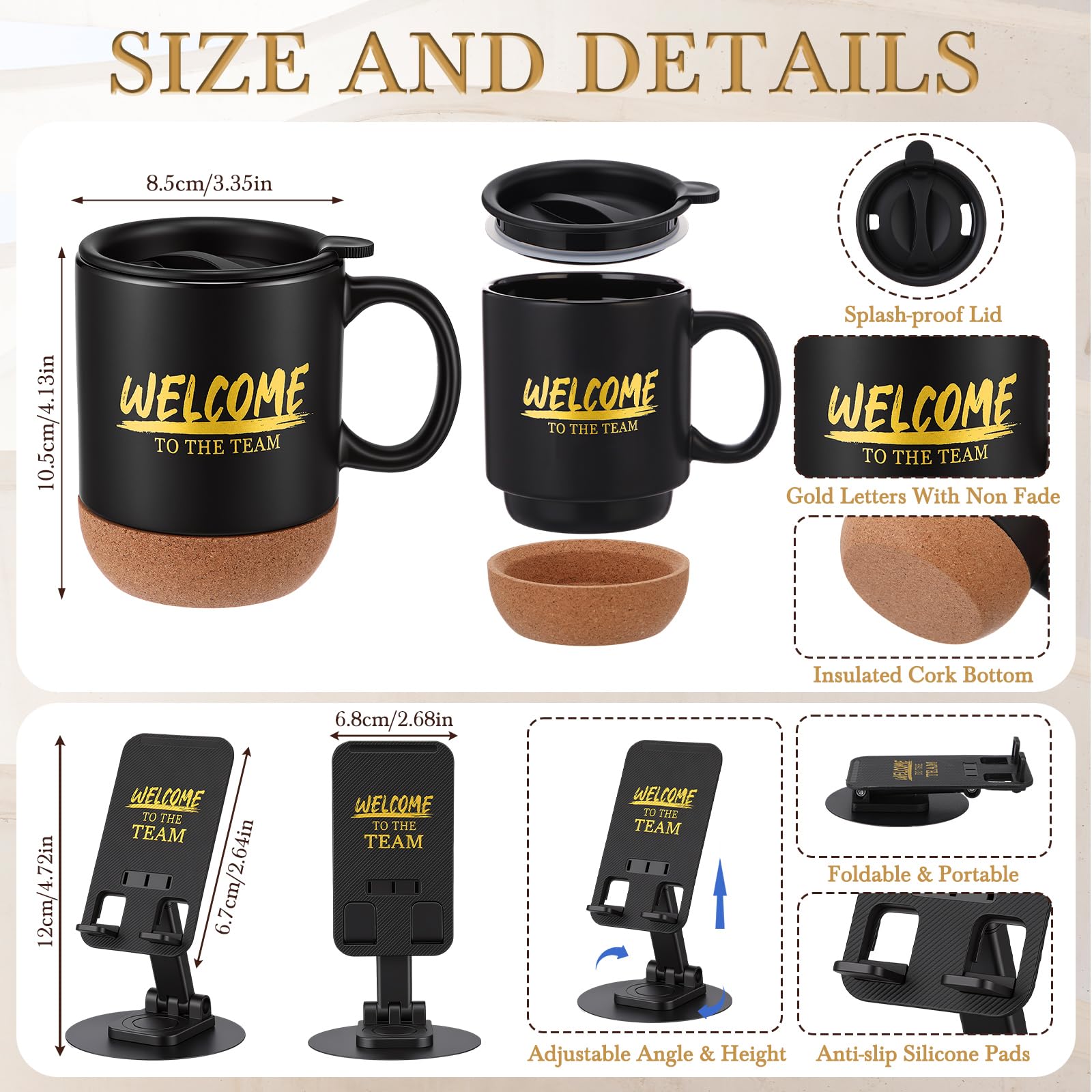 Lot de 6 cadeaux pour nouvel employé - Cadeau « Welcome to the Team » - 445 ml - Support pour téléphone - Pour carnet de notes inspirant - Sac en papier kraft - Cadeau de reconnaissance