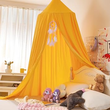 Large Yellow Children Bed Canopy Round Dome Girls Mosquito Net Kids Princess Play Tents Nursery Room Decoration for Baby