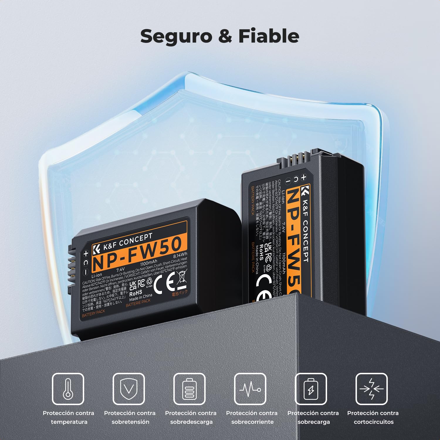 K&F Concept NP-FW50 Batería de Cargador Kit 2x1100mAh Dual USB-C Compatible con ZV-E10, Alpha A6400 A6000 A6300 A6500 A5000 A5100 A7 A7II A7R A7RII A7S A7SII RX10 II III y más
