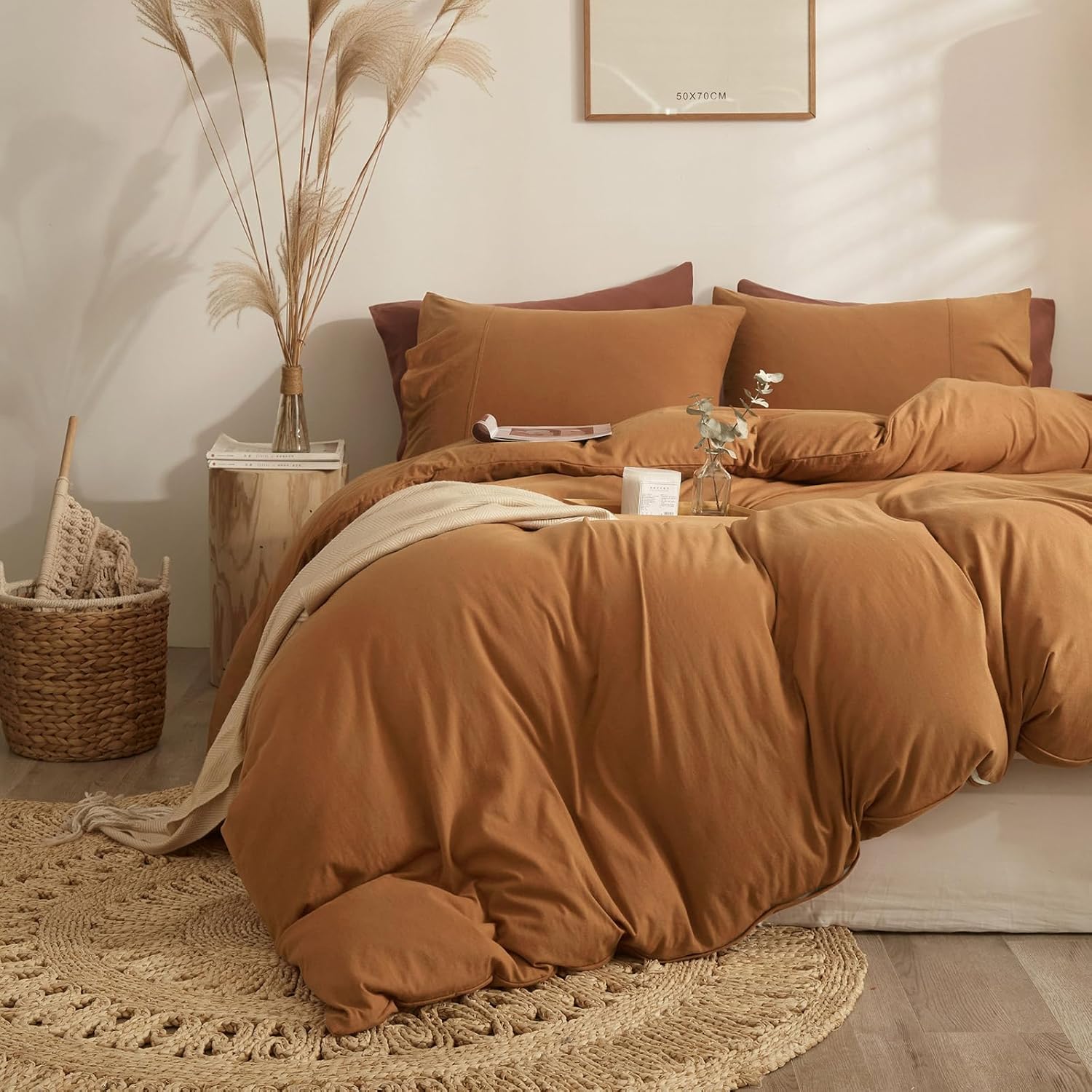 Pumpkin Caramel Duvet Cover Queen Size Jersey Knit