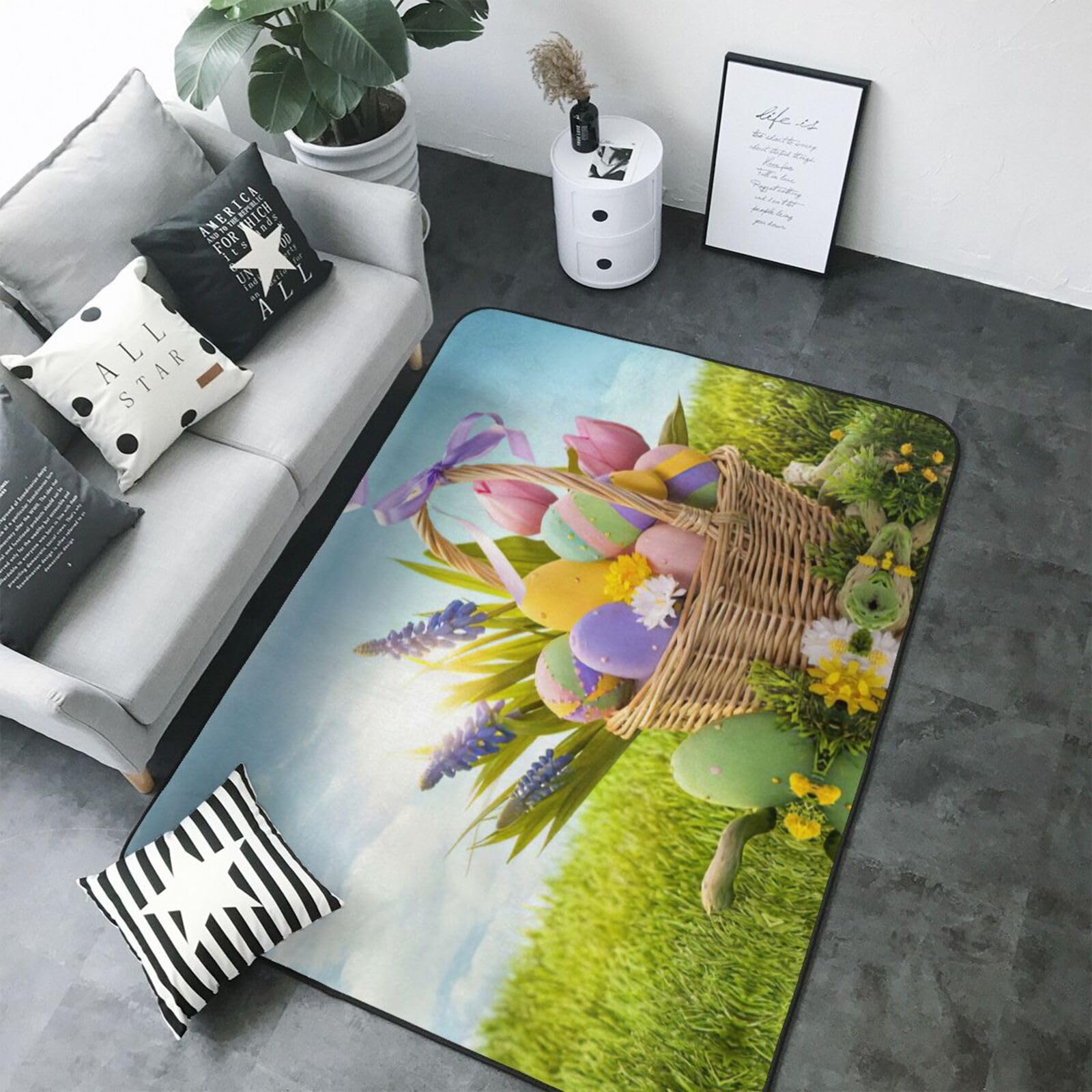 OdDdot Alfombra antideslizante con estampado de huevos de Pascua para yoga, decoración del hogar, sala de estar, dormitorio, 203 x 148 cm