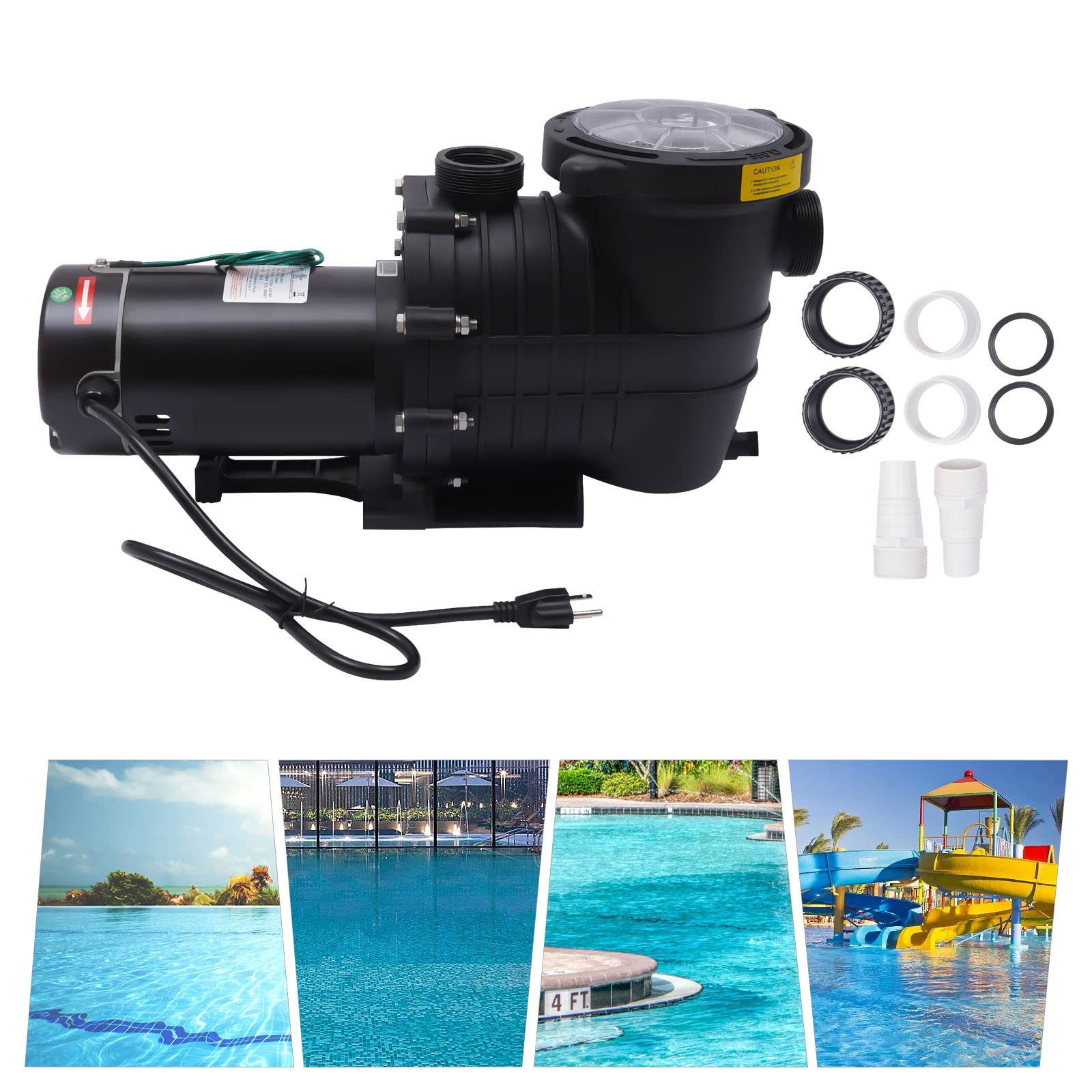 2 HP Pool Pump with Strainer Basket for Pool, Pool Pump, Inground and Above Ground Swimming Pool Pump 110V Voltage, 1500W 60HZ Single Speed Pumps, Swimming Pool Pump 111GPM Filter Pools Water Pump