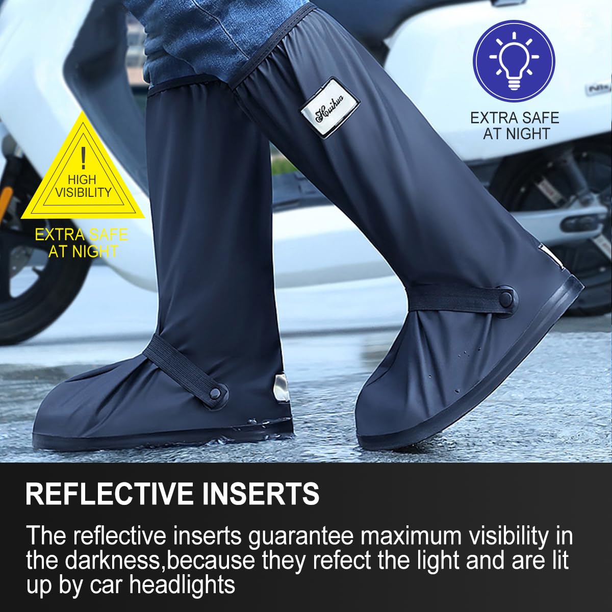 Couvre Chaussure Impermeable Hommes Femmes Lavable Bicyclette Surchaussures Impermeables Réutilisables Surchaussures Détails Réfléchissants Semelle Antidérapante Renforcée