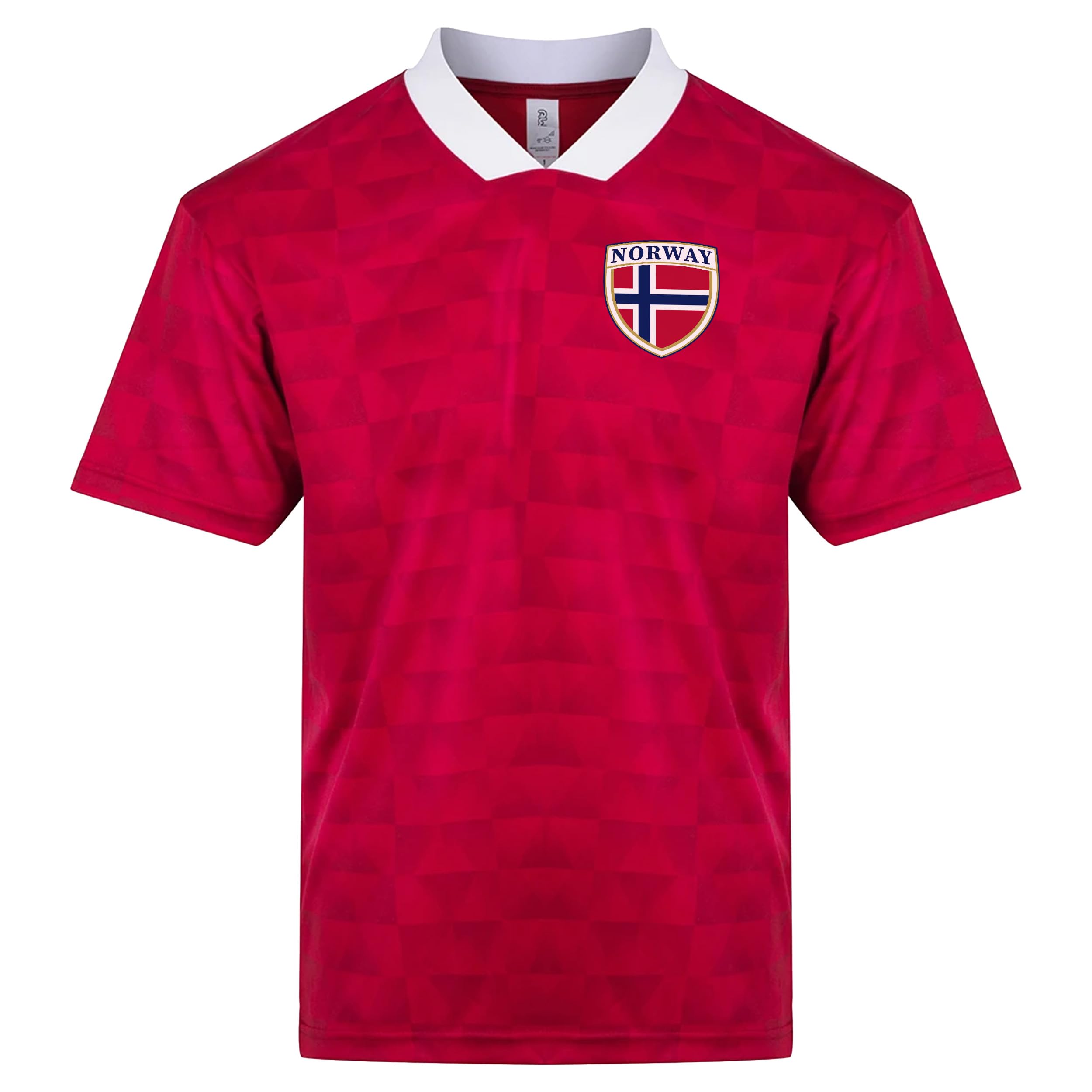 Retro Norway Shirt Football Top - Norwegian Badge Red White Pattern Tshirt - Norge Football Fan Tee Men, S, Red/White