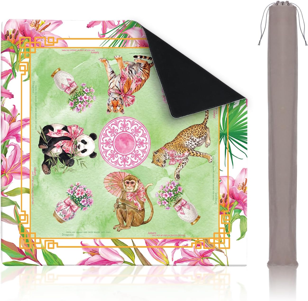 1 Pcs Colorful Animal Mahjong Mat for Table 32.4 x 32.4 Inch with Bag Waterproof Coating Smooth Surface Anti-Slip Rubber Base Thick Mahjong Table Mat for Cards Dominoes Game Night