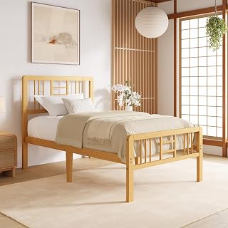 Hunlostten Bamboo Twin Bed Frame with Headboard