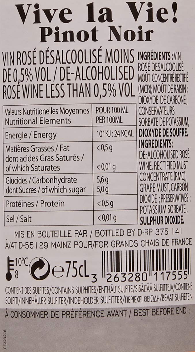 Vive la Vie - Vin Rosé Sans Alcool, Pinot Noir (6 x 0,75L)