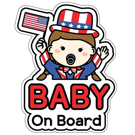 GEEKBEAR Baby on Board Sticker and Decal (US Girl, 1 Pack) - Baby Bumper Car Sticker - Baby Window Car Sticker - Baby in Car Sticker - Cute Safety Caution Decal Sign for Cars