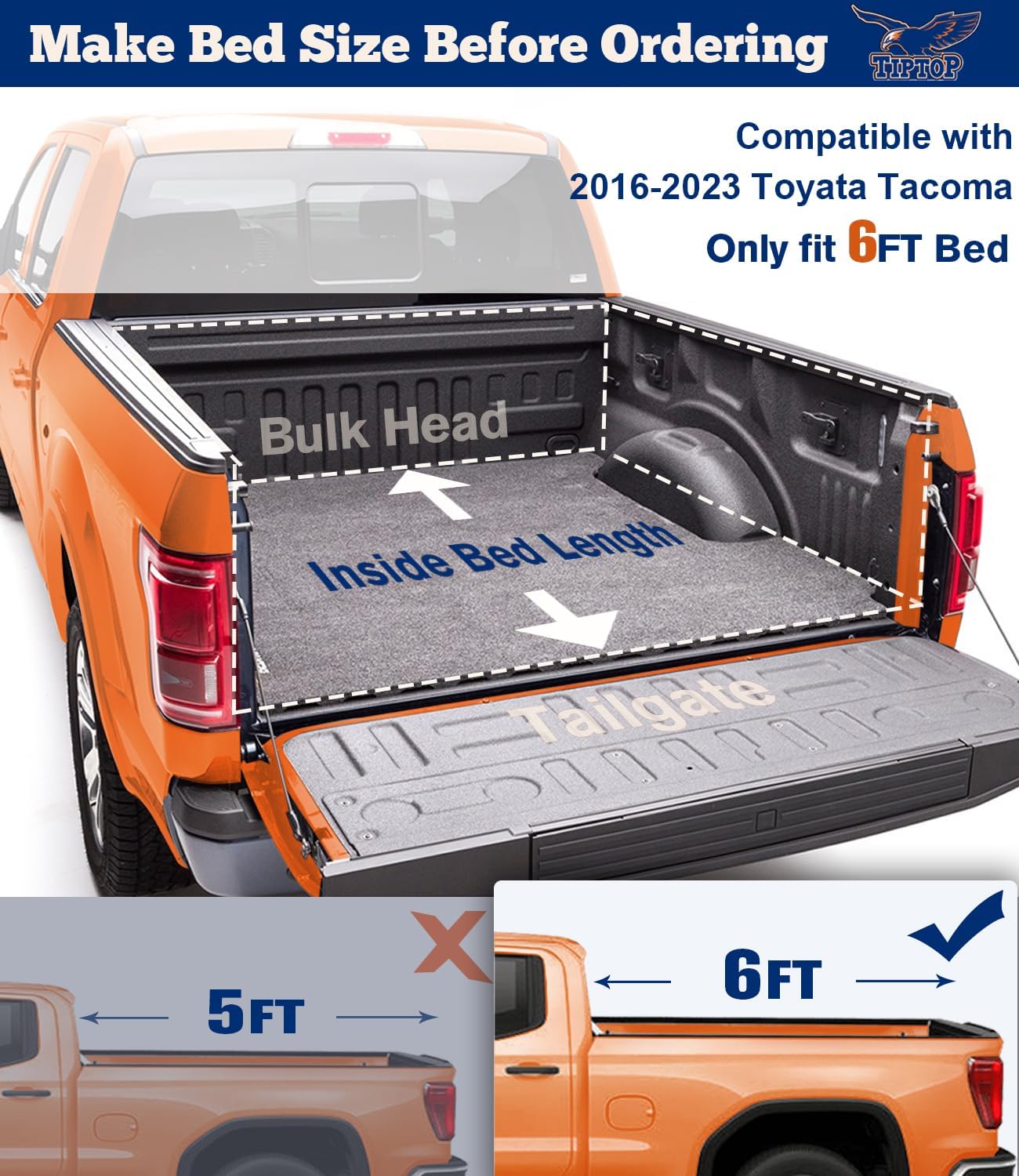 TIPTOP Low Profile Hard Folding Truck Bed Tonneau Cover Fits 2016-2023 Tacoma with 6-ft Bed (73.7") w/Track System |TLX3|