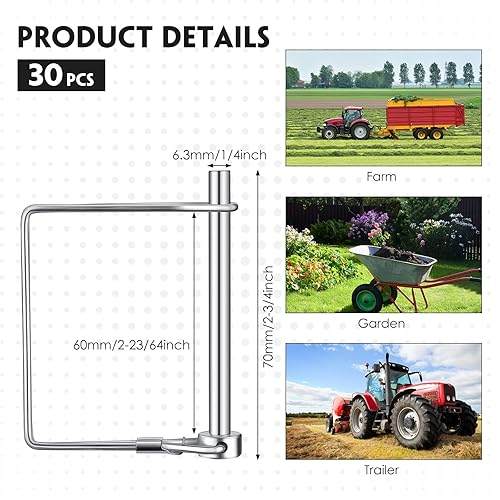 Miniatura 2 de Kenning 30 pasadores de acoplador cuadrados para remolque, 14 pulgadas x 2-34 pulgadas, eje de bloqueo de toma de fuerza, pasador de seguridad,