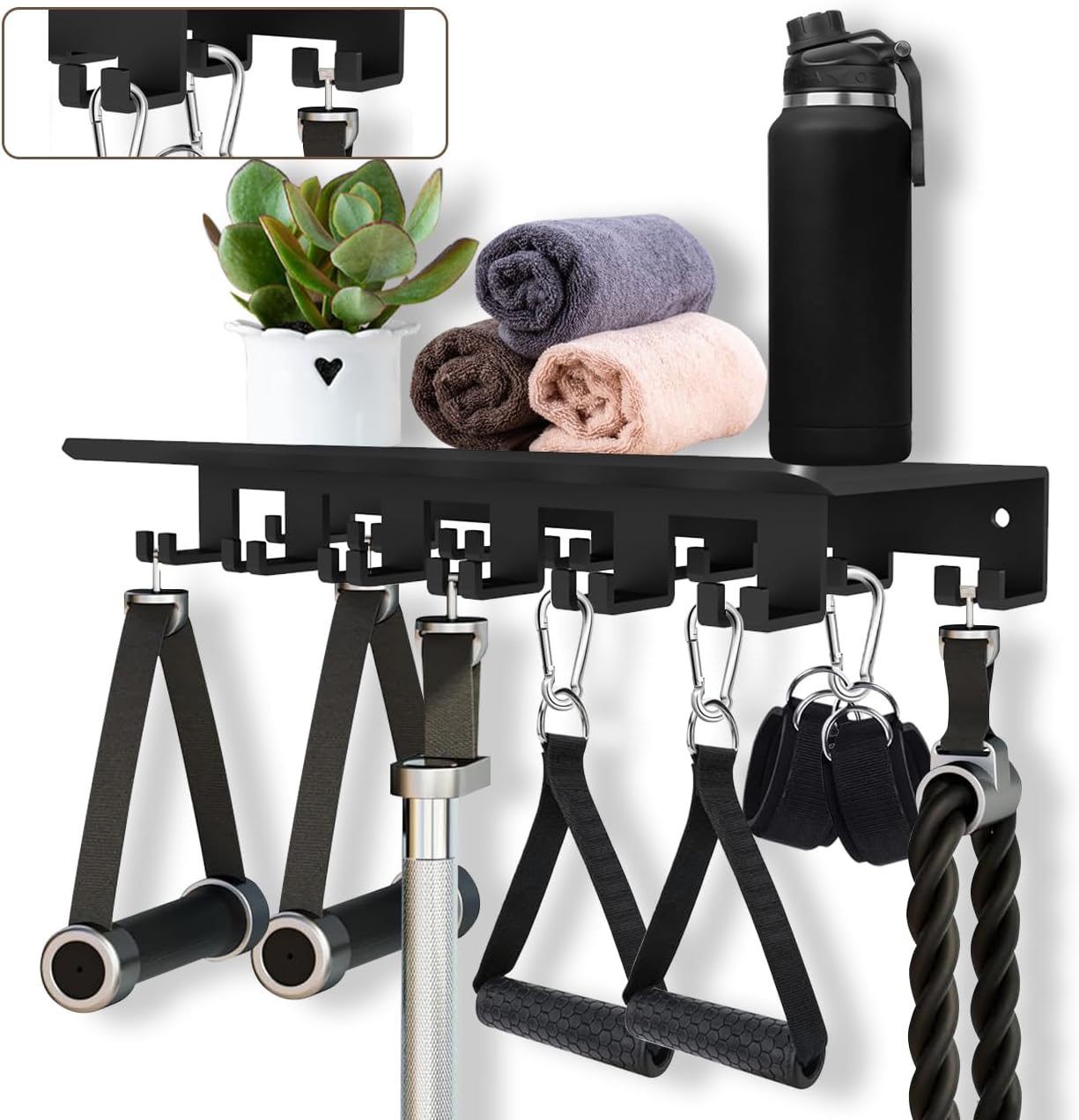 Floating Shelf Organizer Compatible with Tonal Accessories Wall Mount Hanger with Hooks T-Lock Adapters Home Gym Weight wall Storage Equipment Metal Rack Holder Bracket Hanger Black Workout Fitness