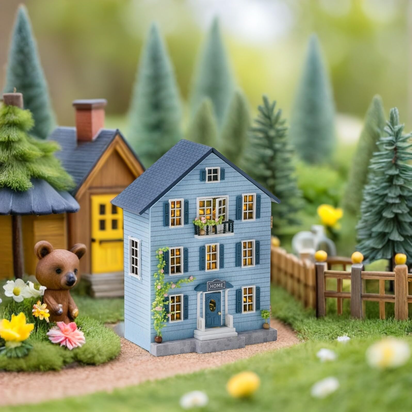 Kit per Casa delle Bambole in Miniatura in Legno con Mobili Set Fai da Te Robusto e Portatile per Decorazioni Natalizie e Lavoretti Creativi Regalo per e Appassionati