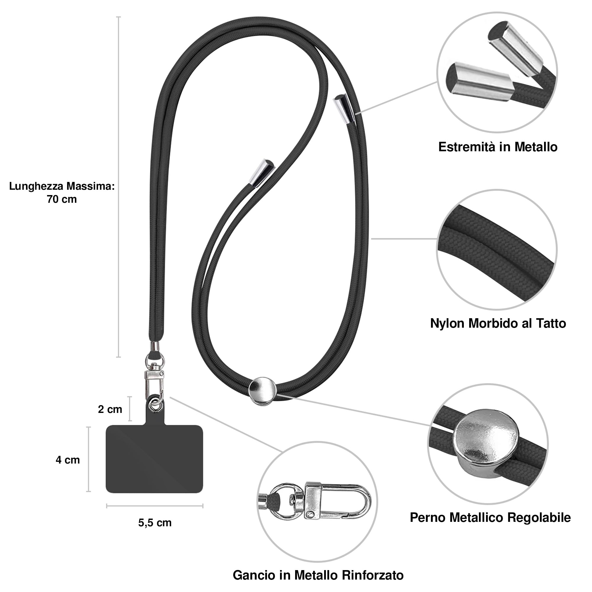 TBOC Cordino Catenella Laccio Strap Porta Cover [Arancio Chiaro] con Toppa di Fissaggio [Bianco Ice] per Telefono Cellulare Collo - Tracolla Catenina con cordini Accessori Telefoni Universale Laccetti