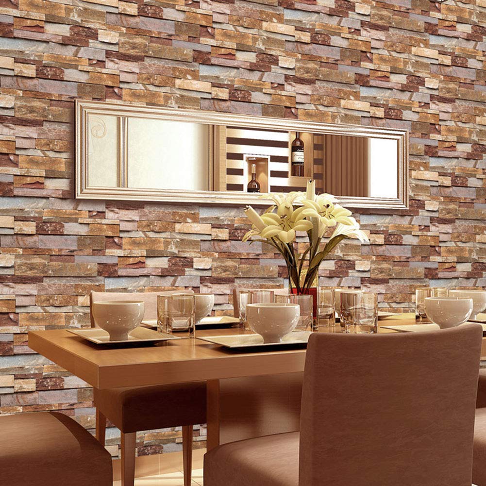 Papier peint brique rétro 3D effet marbre gris pour salon et restaurant