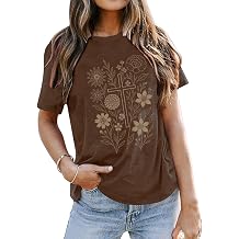 Floral Cross Shirts Womens Boho Faith Jesus Tshirt for Christian
