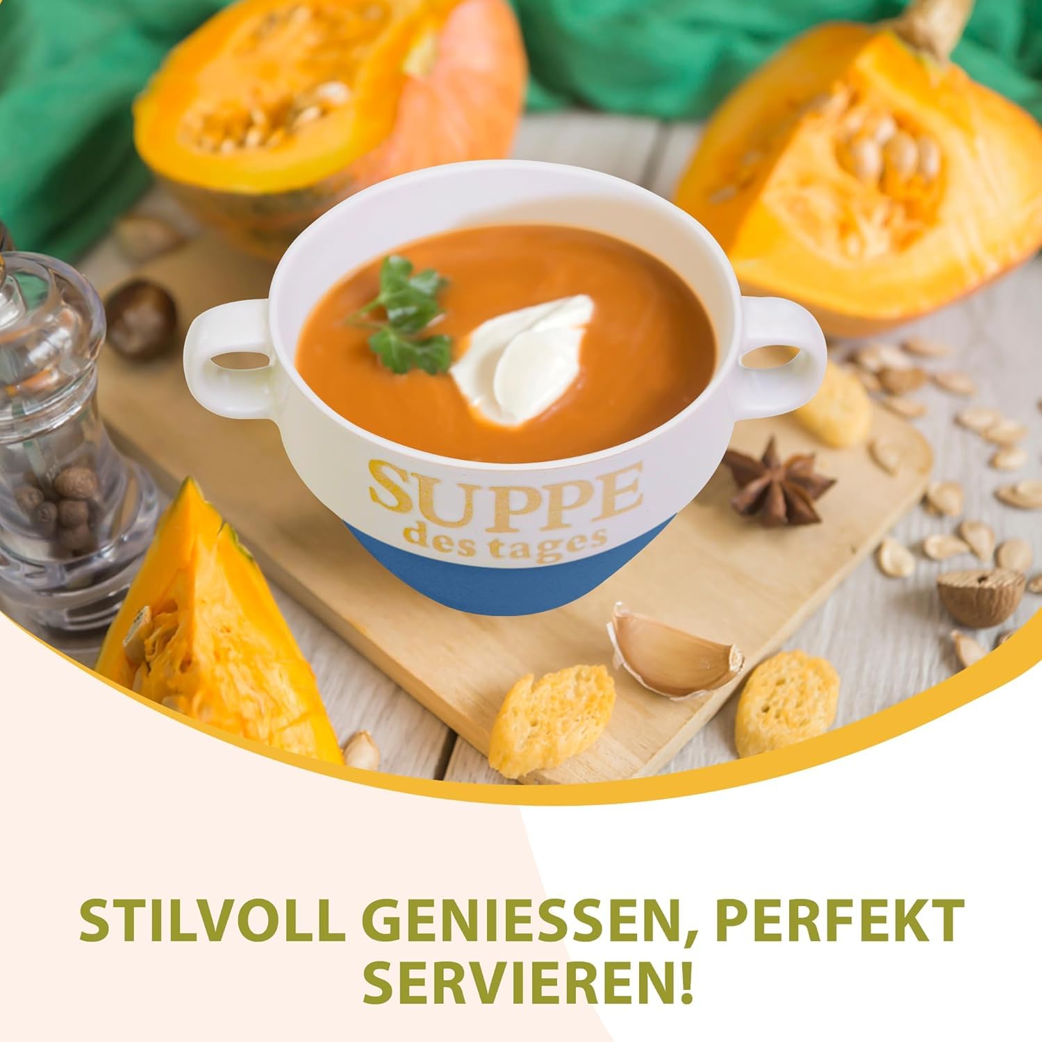 Riya 6er Set Suppentasse Blau aus Keramik Ø 13 cm mit Henkel – Hochwertige Suppenschale, Hitzebeständig und Leicht – Perfekt für Suppe, Eintöpfe & heiße Getränke – Stapelbar und Spülmaschinenfest