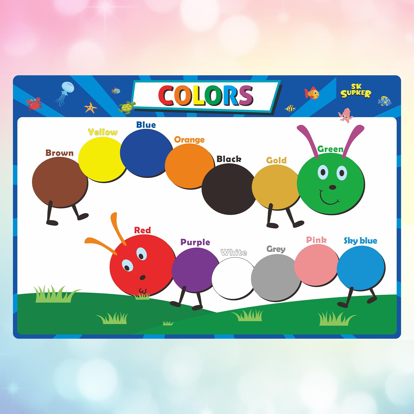 SK SUPKER 4 Pack ABC Alphabet Chart + Numbers 1-100 + Shapes + Colors Poster ...