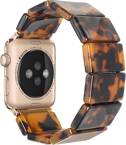 Miniatura 6 de Heesch Correa de reloj de resina elástica mejorada compatible con Apple Watch para mujeres, hombres, correa de reloj de moda con concha de tortuga,
