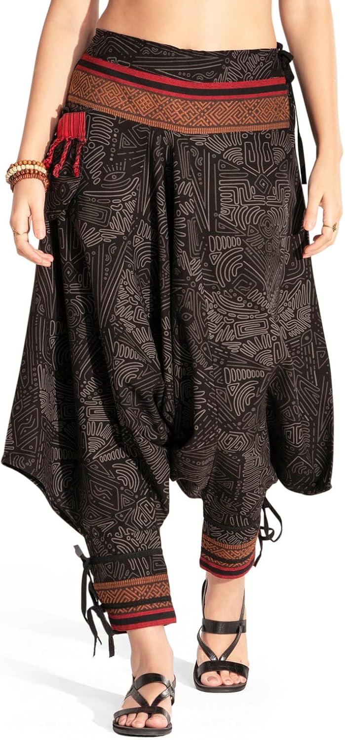 The Veshti Company Women's Printed Summer Harem Pants, Cotton Boho Hippie Casusal Oversized Palazzo Joggers for Women