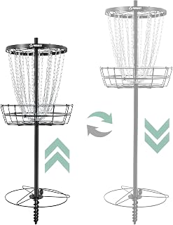 Patiassy Disc Golf Basket: 24/12 Heavy Duty Chains, Adjustable 52-74" Height, Portable Target with Ground Stake for Backyard Practice