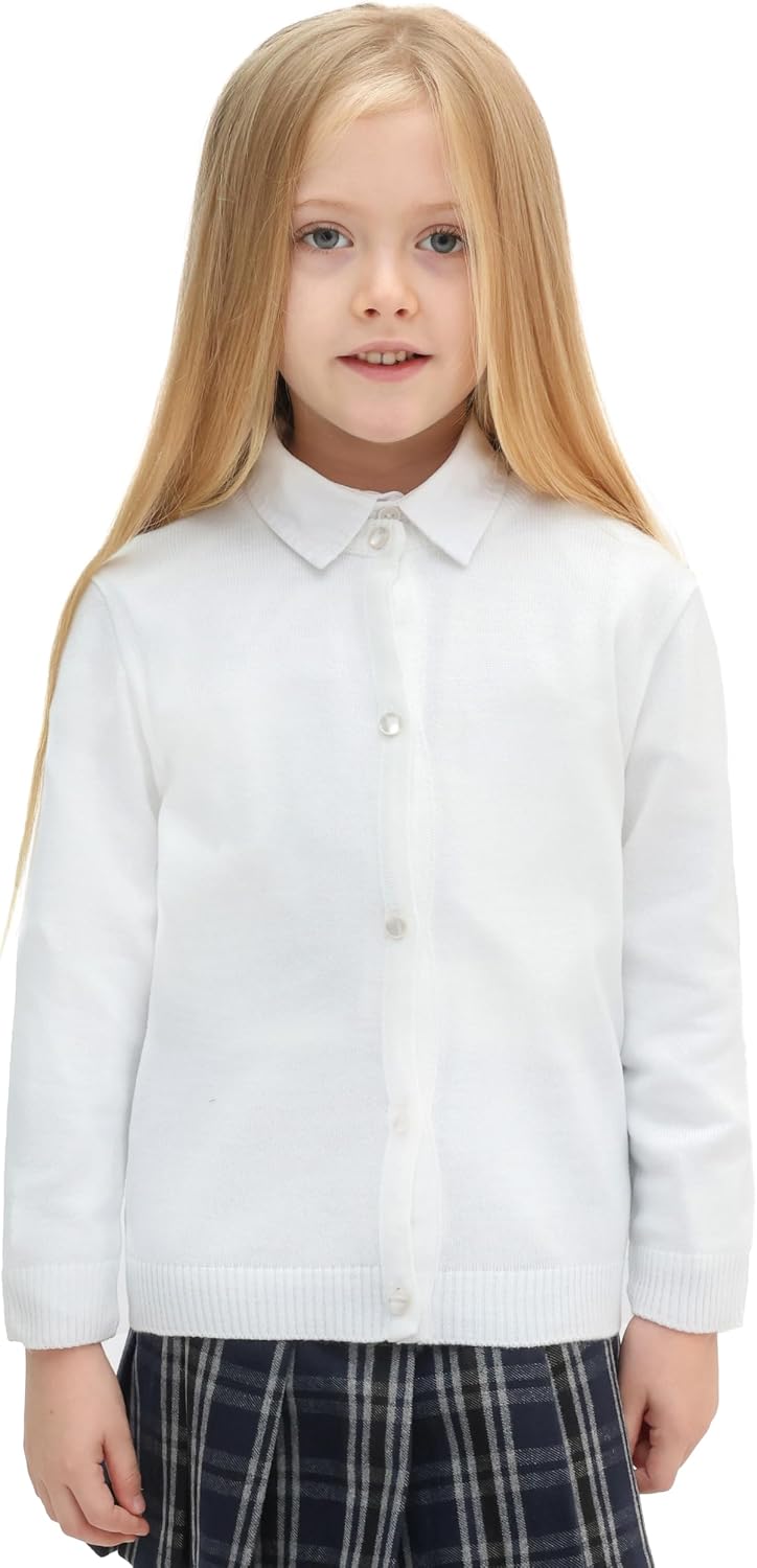 Lilax Little Girls' Knit Basic Cardigan, Long Sleeve Button Up Sweater