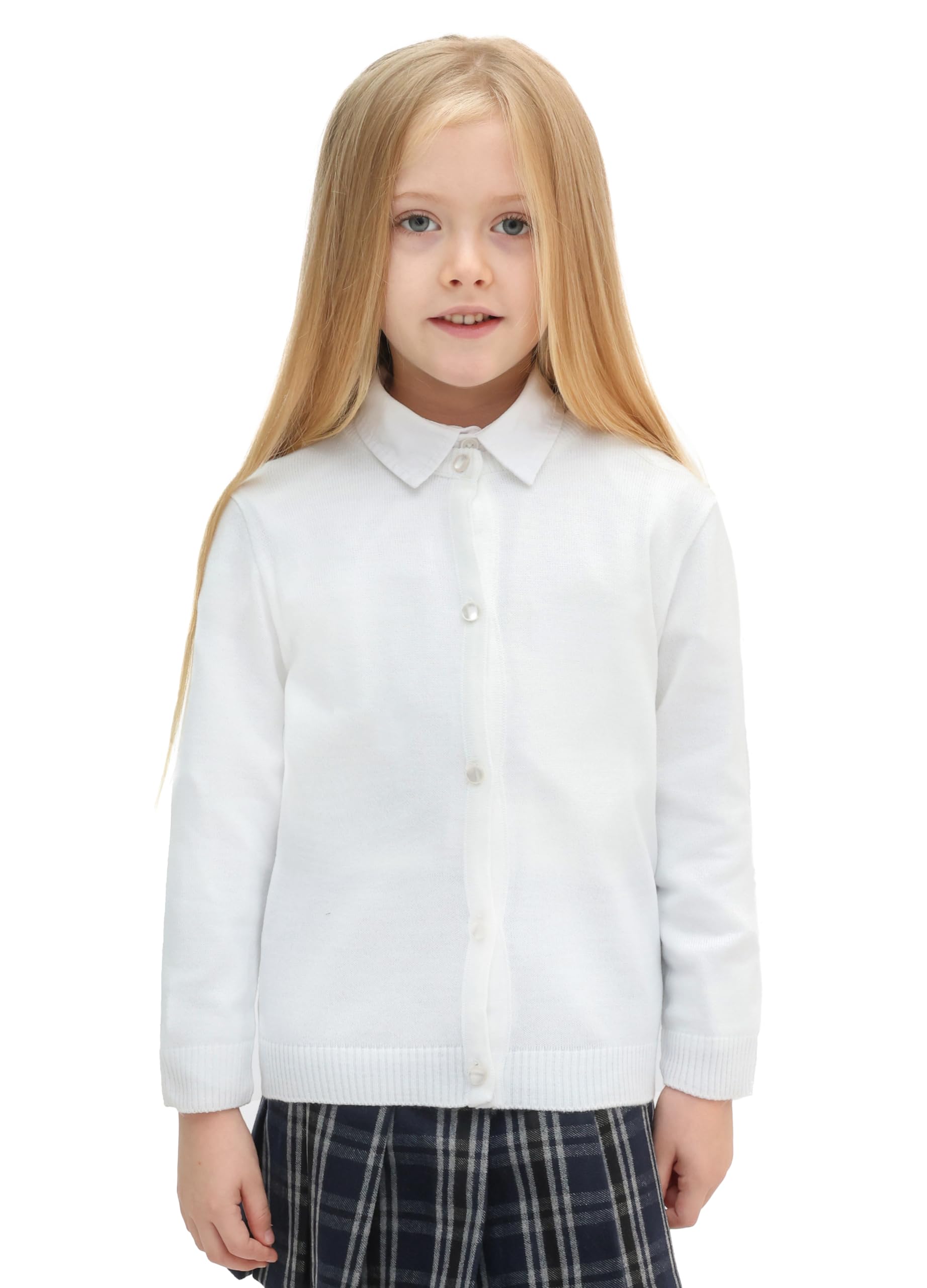 Lilax Girls White Little ' Knit Basic Cardigan, Long Sleeve Button Up Sweater 10 Years