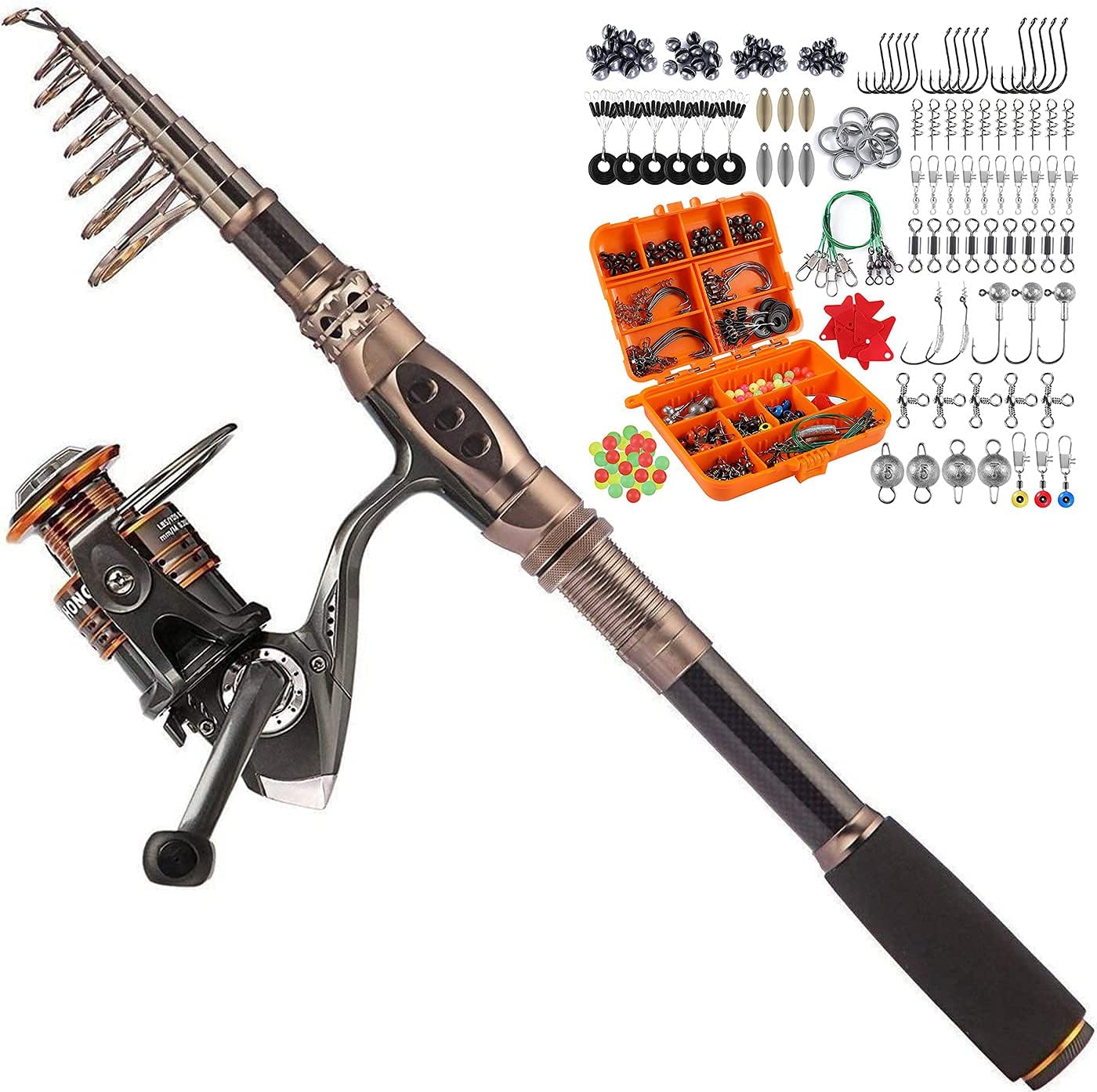 PLUSINNO Fishing Rod and Reel Combos,212Pcs Fishing Tackle Kit with Tackle,Saltwater Freshwater Resistant Fishing Gear
