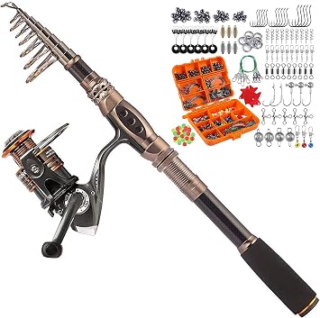 PLUSINNO Fishing Rod and Reel Combos, 212Pcs Fishing Tackle Kit with Tackle Box, Saltwater Freshwater Resistant Fishing Gear
