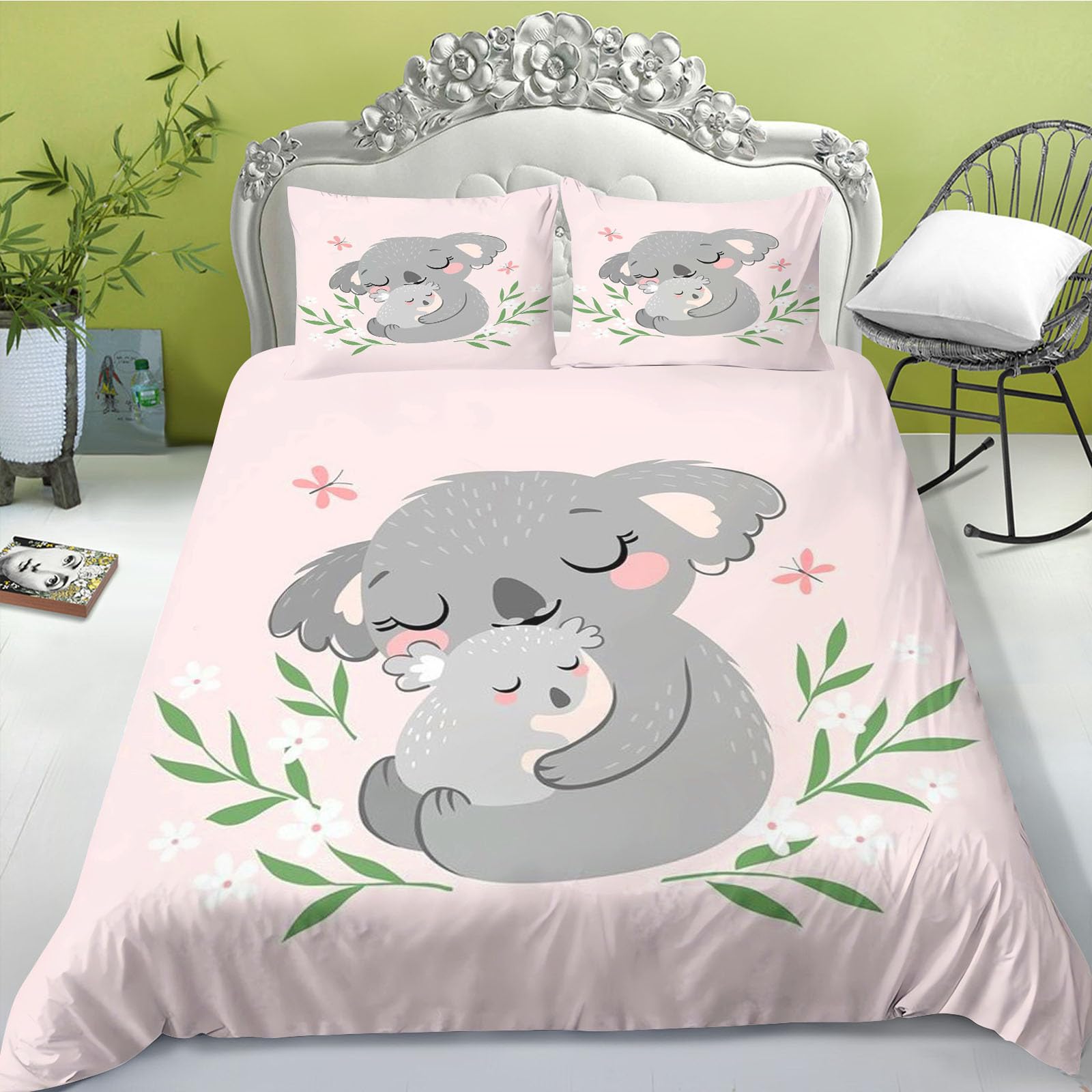 Parure de lit Koala 140x210 cm avec housse de couette en microfibre et taie