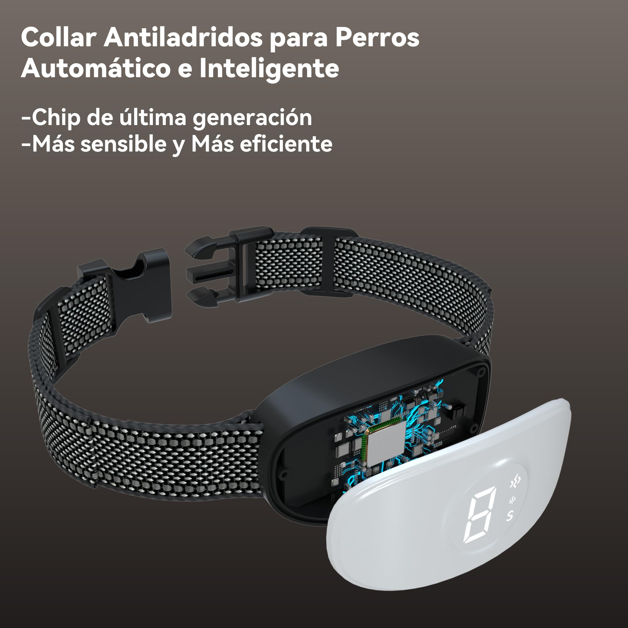 Meloive Collar Antiladridos para Perros, Collar Vibración con 8 Niveles de Sensibilidad Ajustables, 4 Modos de Vibración/Fuerte Vibración/Sonido, Resistencia al Agua y Recargable, Blanco
