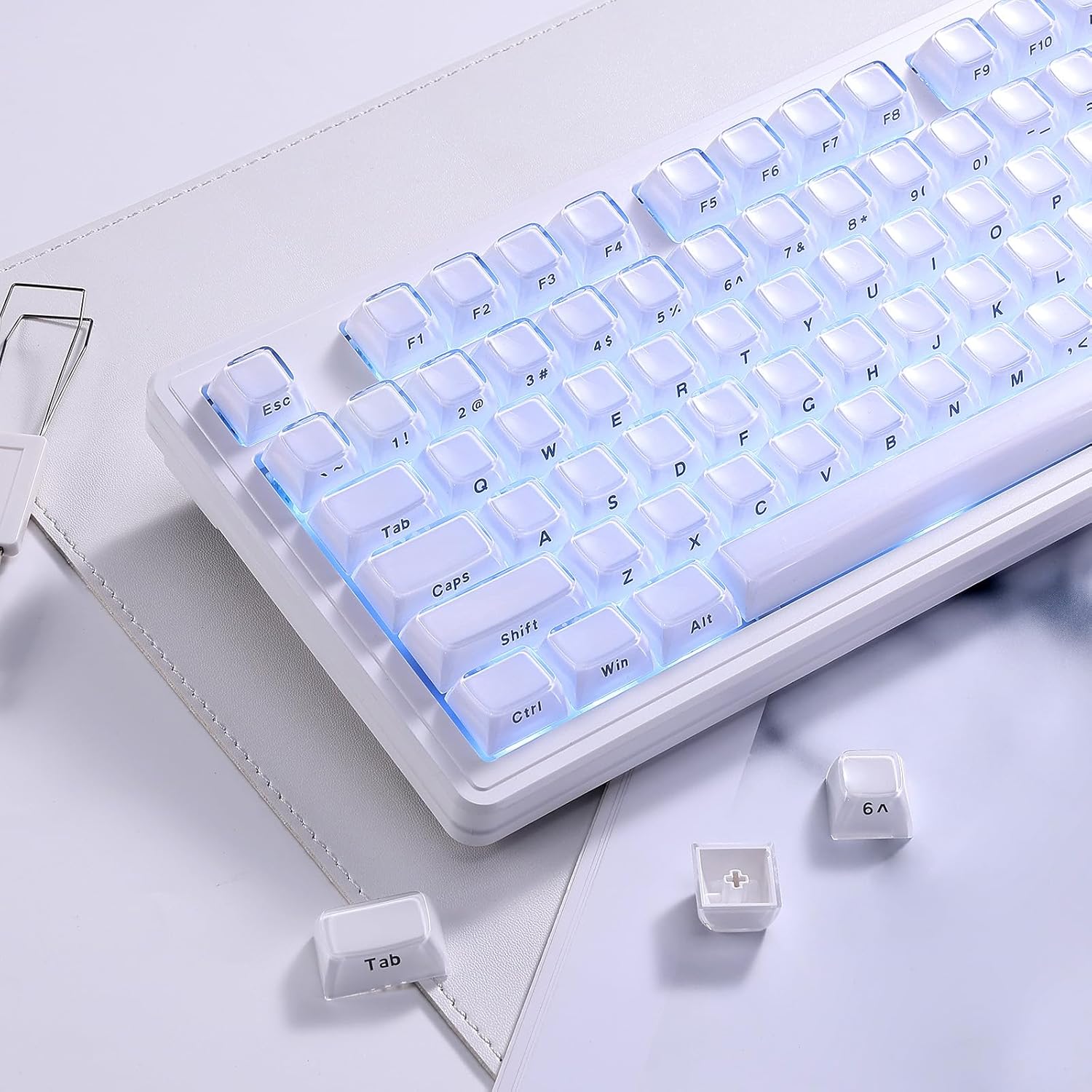 YUNZII Jelly PBT Keycap Set,113 Keys Custom Keycap with Keycap Puller,Laser Etching OEM Profile Keycap Compatible with 65% 75% 96% Full Size for Cherry Gateron MX Switches Mechanical Keyboard (White)