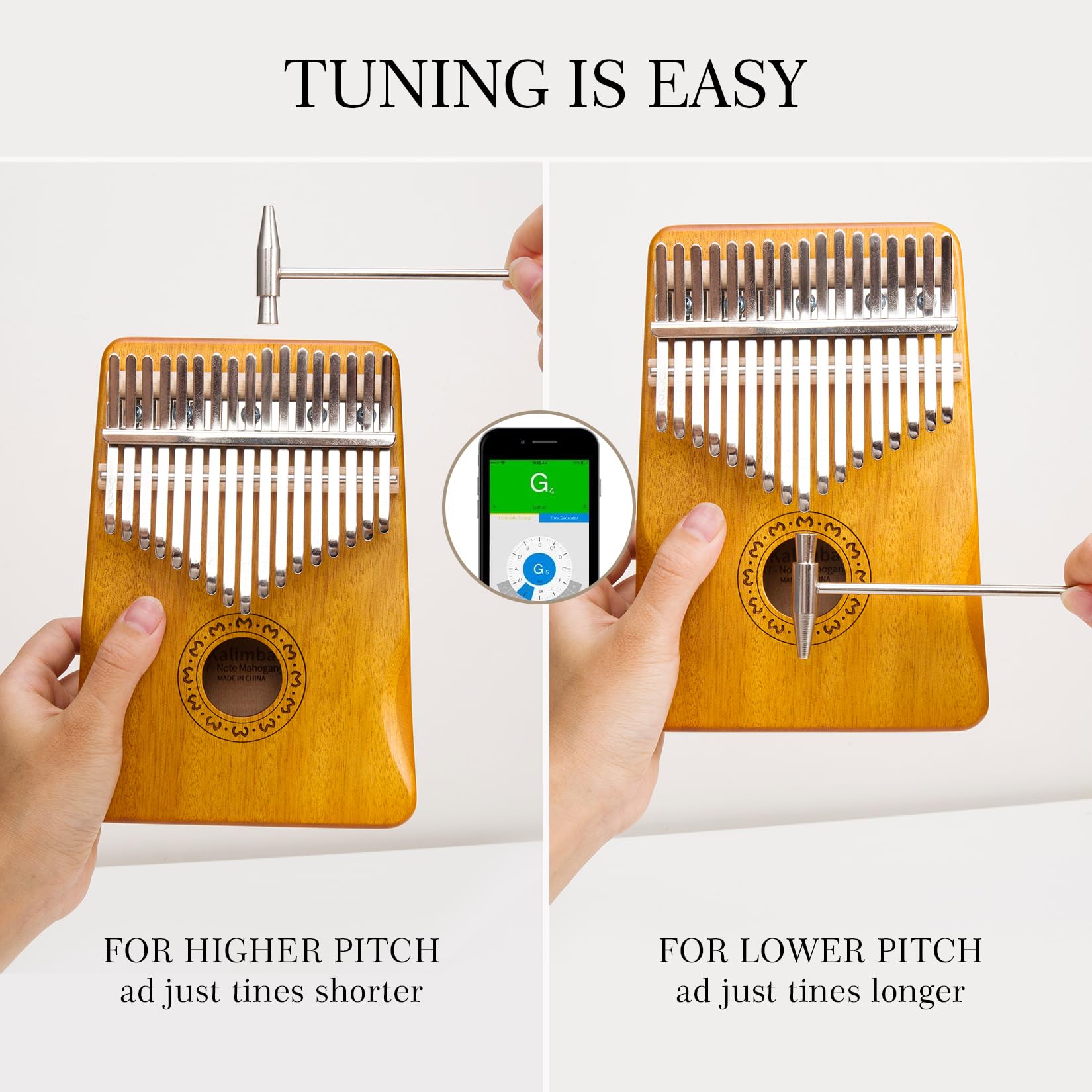 Kalimba Piano à Pouce 17 touches, Piano à Doigt Mbira Instruments de Musique Portables pour Adultes Débutants (Bois Clair)