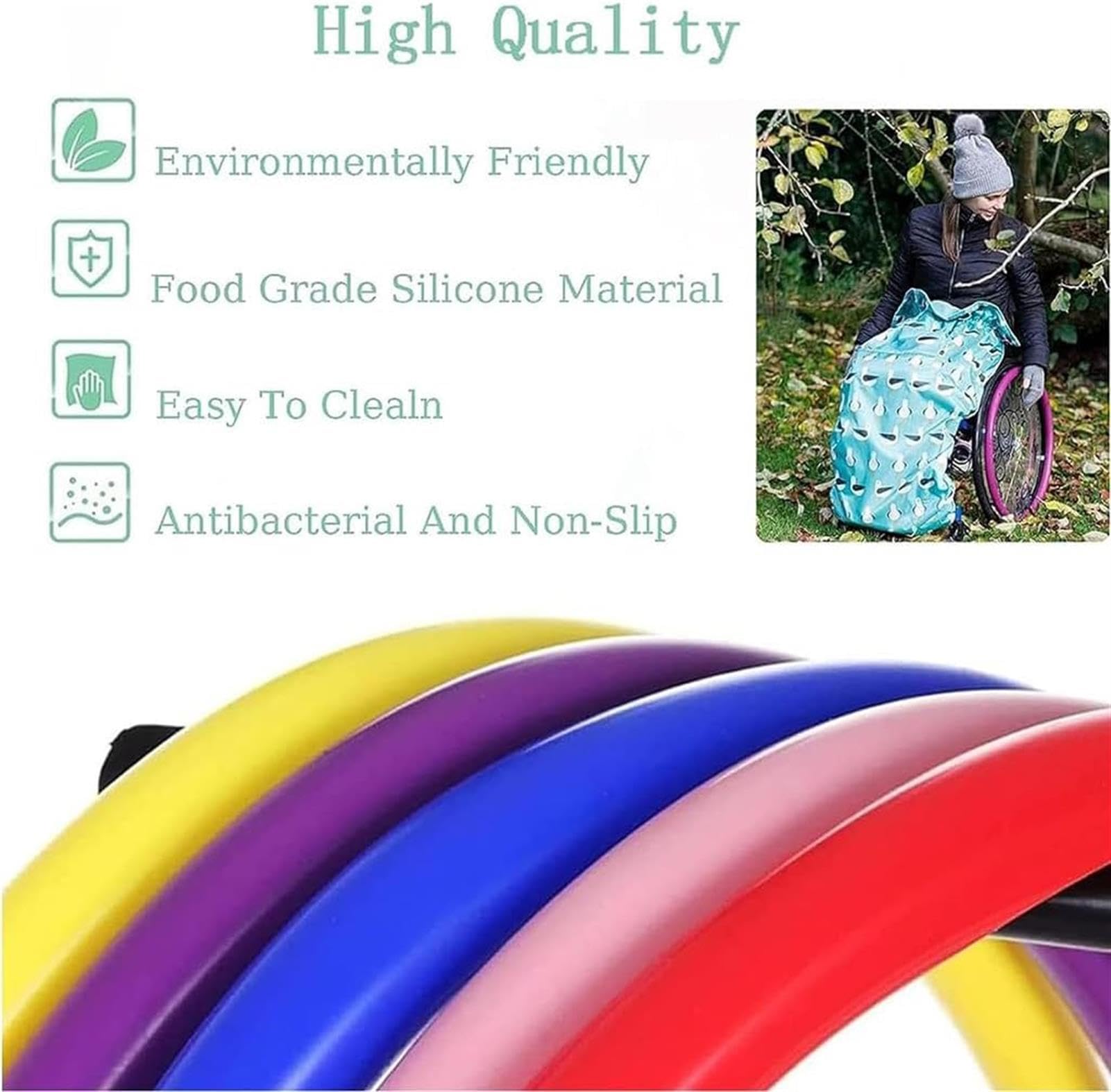 Funda para silla de ruedas de 22 pulgadas, protectores antideslizantes para llantas, agarres de rueda trasera, accesorios de anillo de empuje para una fácil movilidad