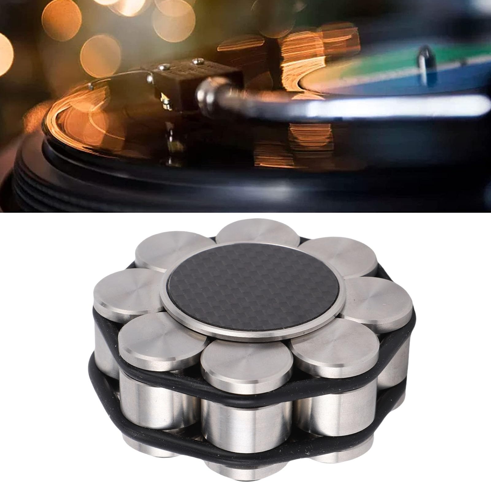 Bewinner HiFi-Schallplatten-Gewichtsstabilisator, Universelle Edelstahl-Plattenspieler-Scheibenklemme mit Rutschfester Unterlage, Ausgewogener Stabilisator für -Plattenspieler