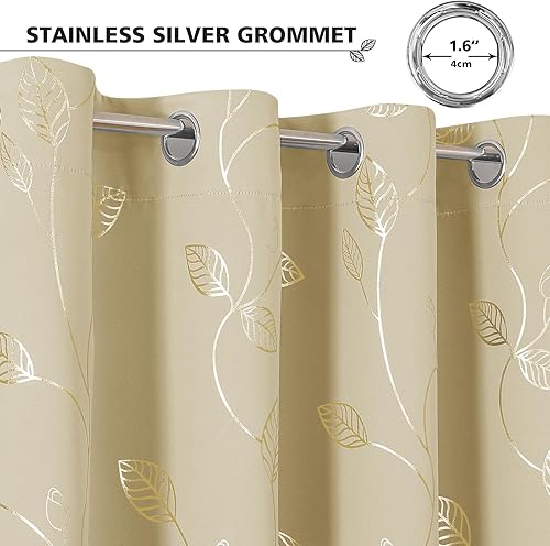 Miniatura 3 de BUHUA Cortinas de bloqueo de calor, cortinas opacas de 45 pulgadas de largo, 2 paneles burg, cortinas insonorizadas con estampado de hojas doradas