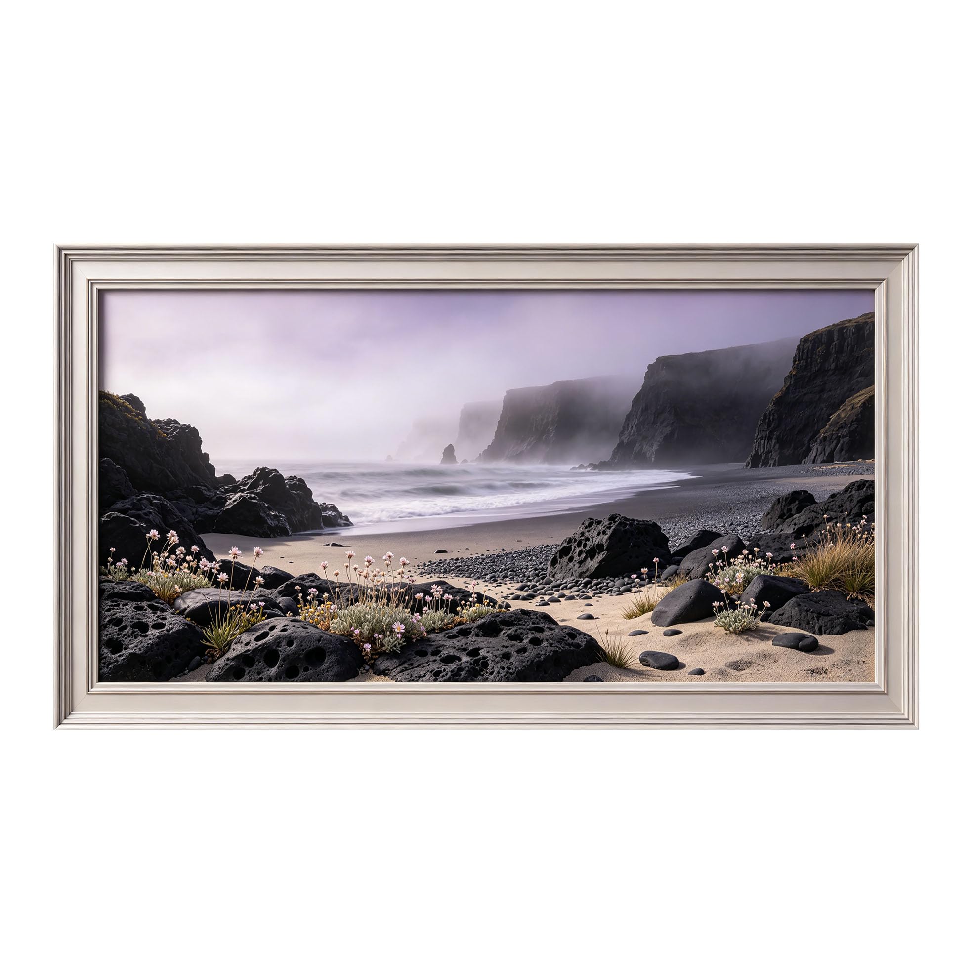 Yzpallescene 3D Framed Wall Art 50cm×100cm Misty Coastal Seascape Panoramic Realistic Photography Large Size SelfAdhesive Removable Wall Decor Prints Artwork for Living Room Bedroom Office