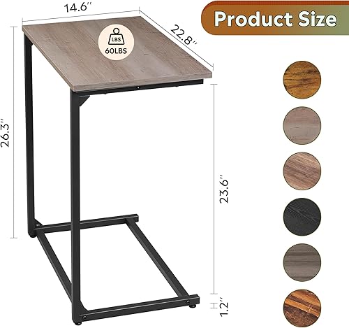 Miniatura 3 de WLIVE Mesa auxiliar en forma de C, mesas auxiliares pequeñas para sofá, mesa de sofá ancha que se desliza por debajo, mesa de aperitivos para Gris