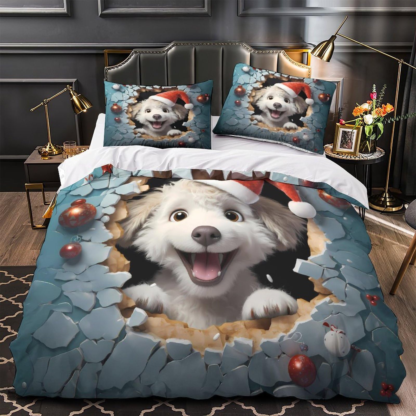 Parure de lit gnomes de Noël microfres couette 260x220 fille